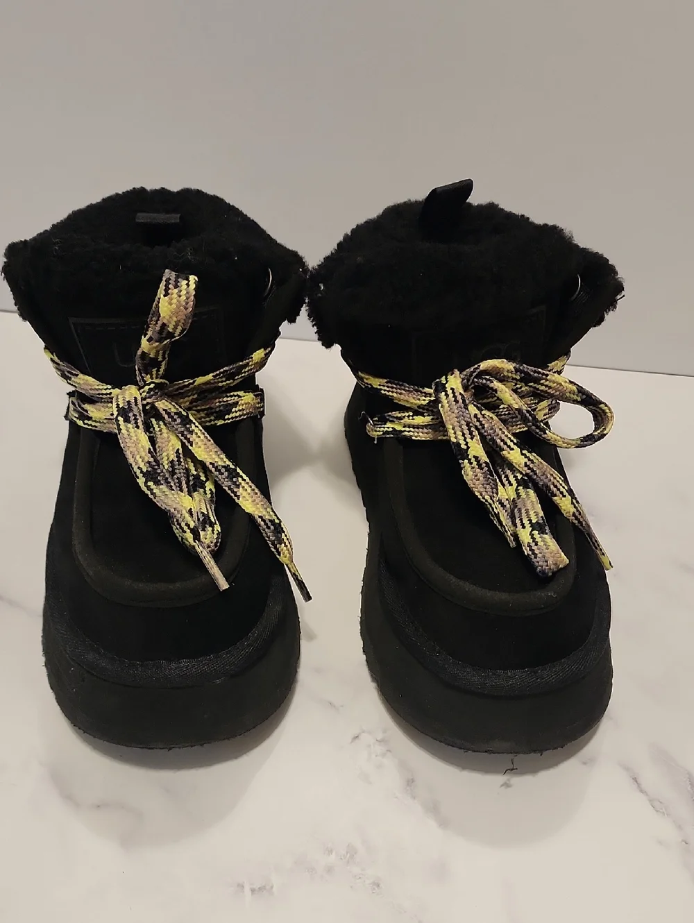 Ugg  Black Winter Boots with Yellow Accent Laces